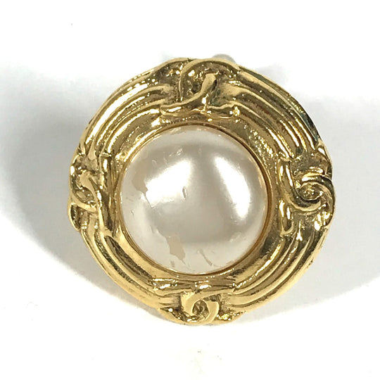 CHANEL Earring metal gold vintage CC COCO Mark 4-row fake pearl Women Used Authentic