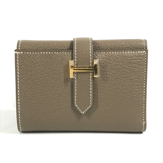 HERMES Trifold wallet Shave Gold Metal Bearn combine Women Used Authentic