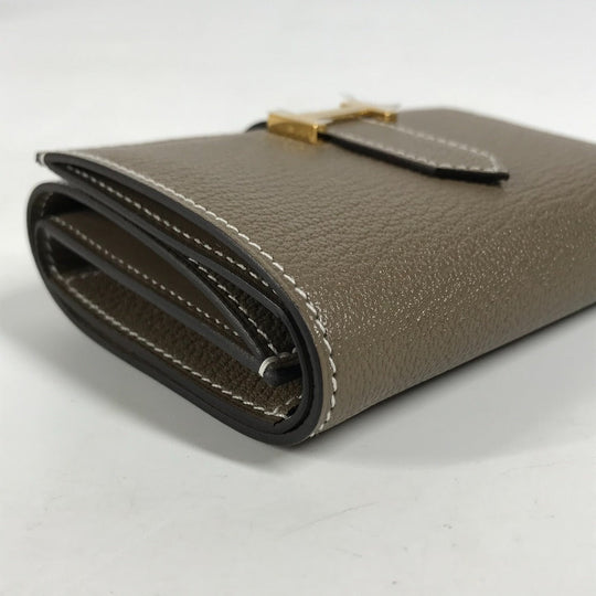 HERMES Trifold wallet Shave Gold Metal Bearn combine Women Used Authentic