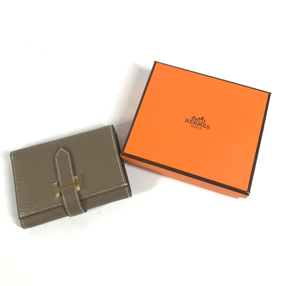HERMES Trifold wallet Shave Gold Metal Bearn combine Women Used Authentic