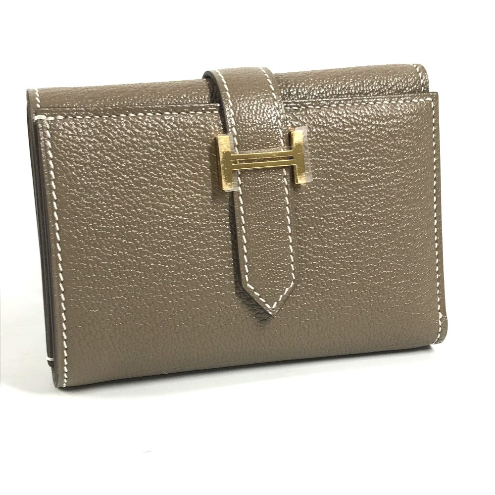 HERMES Trifold wallet Shave Gold Metal Bearn combine Women Used Authentic
