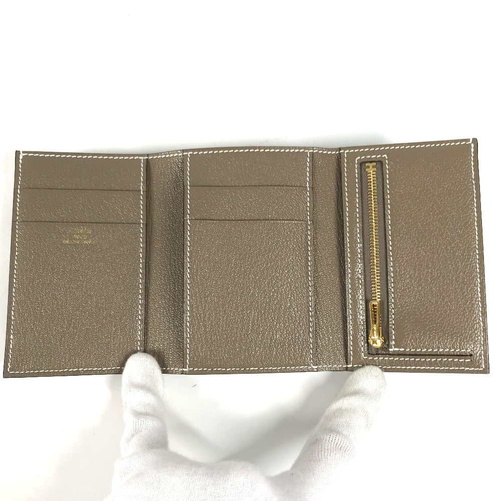 HERMES Trifold wallet Shave Gold Metal Bearn combine Women Used Authentic