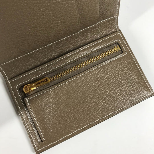 HERMES Trifold wallet Shave Gold Metal Bearn combine Women Used Authentic