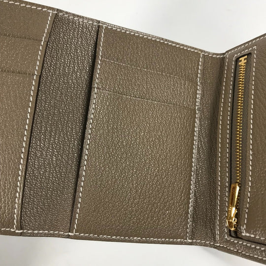 HERMES Trifold wallet Shave Gold Metal Bearn combine Women Used Authentic
