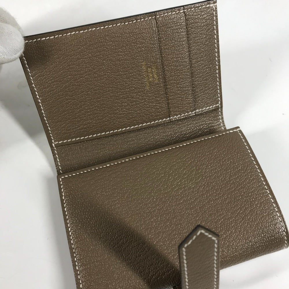 HERMES Trifold wallet Shave Gold Metal Bearn combine Women Used Authentic