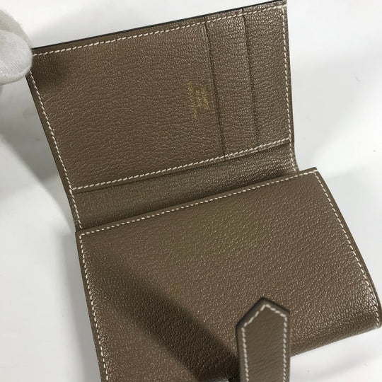 HERMES Trifold wallet Shave Gold Metal Bearn combine Women Used Authentic