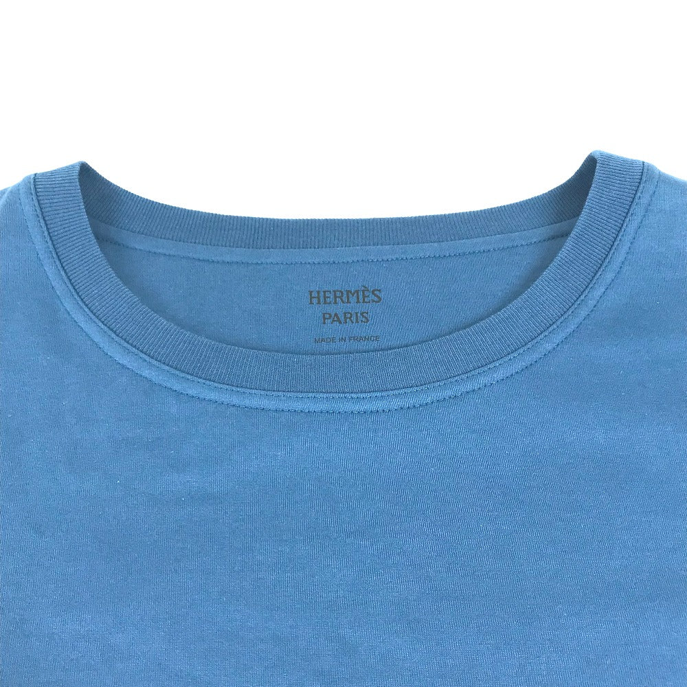 HERMES Short sleeve T-shirt cotton blue apparel tops short sleeves embroidered pocket Women 34 Used Authentic