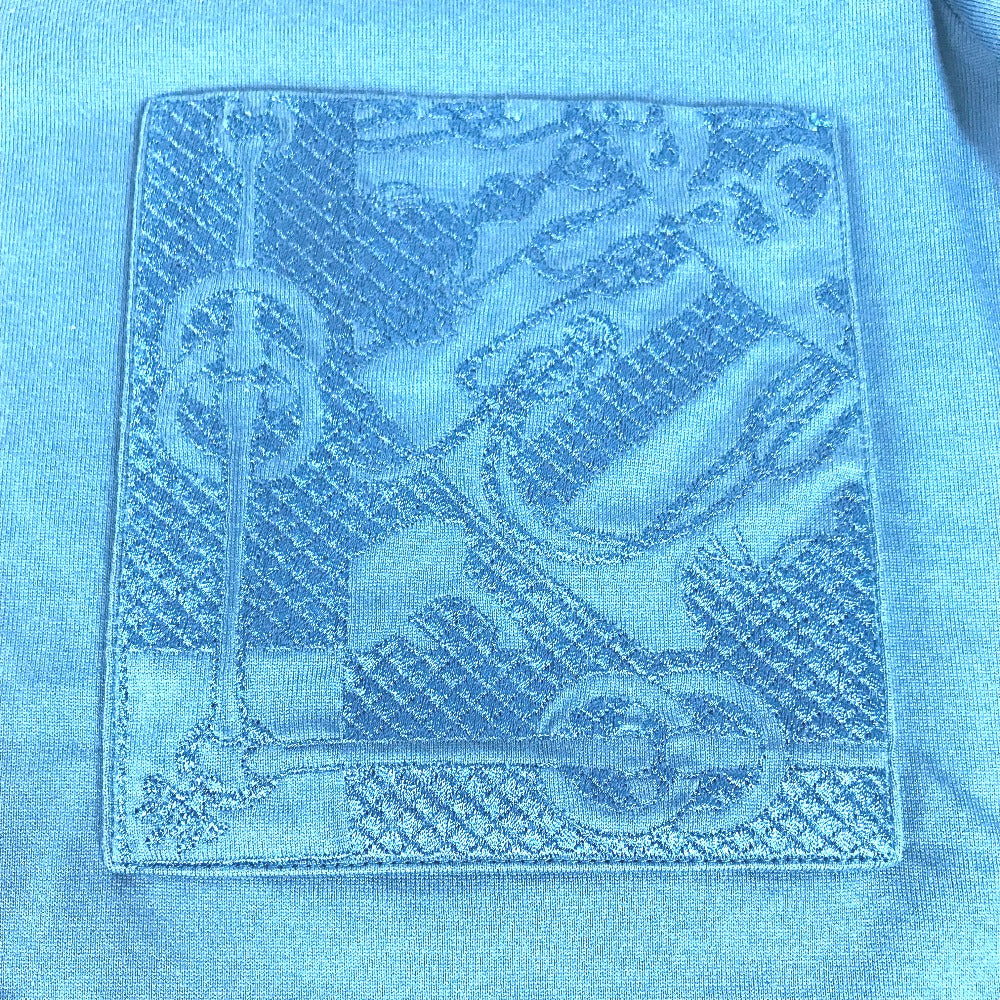 HERMES Short sleeve T-shirt cotton blue apparel tops short sleeves embroidered pocket Women 34 Used Authentic