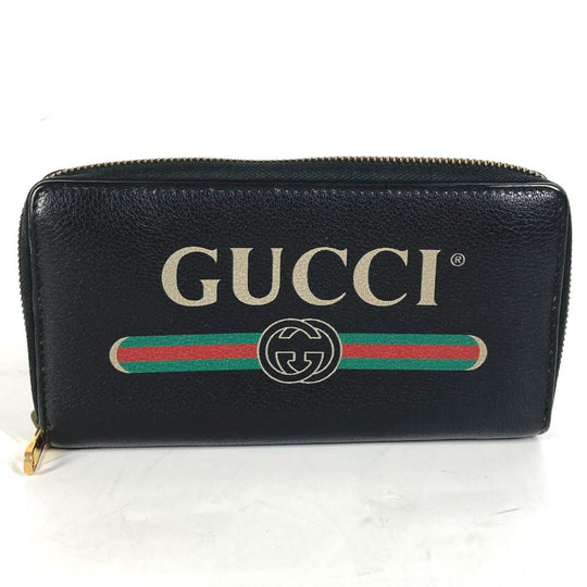 GUCCI Long Wallet Purse 496317 leather black logo mens Used Authentic