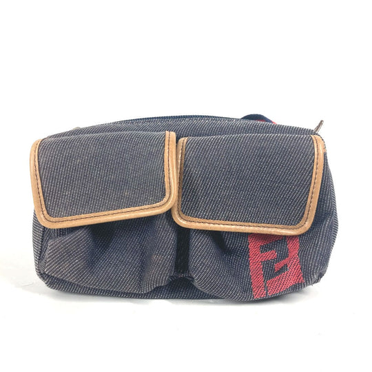 FENDI Sling bag Leather / canvas blue Denim Rainbow logo FF Women Used Authentic
