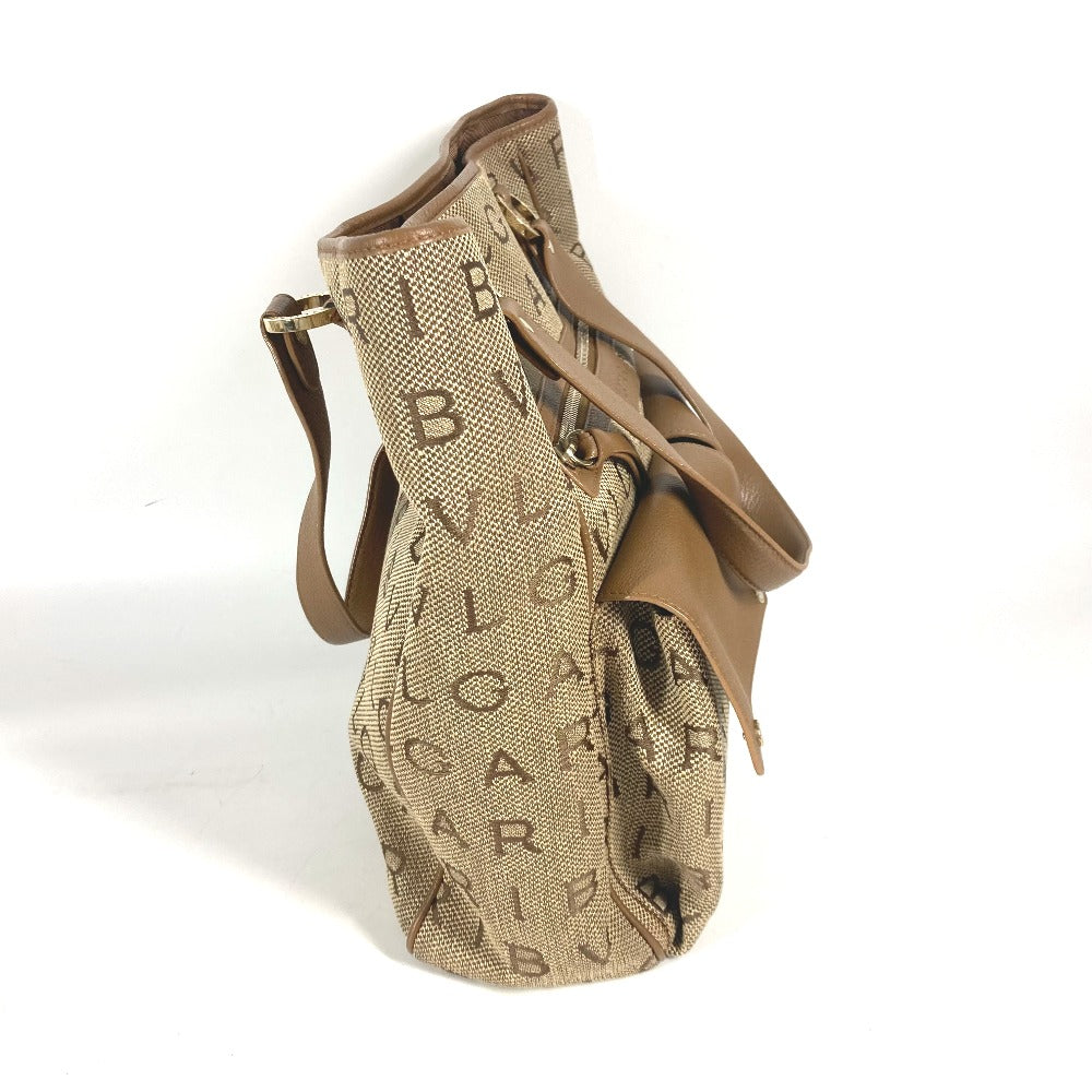 BVLGARI Tote Bag 801904 Leather / canvas beige Maxi logo Logo mania Women Used Authentic