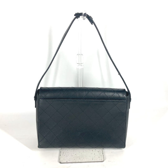 CHANEL Shoulder Bag Calf leather black Wild stitch logo matelass quilting Women Used Authentic