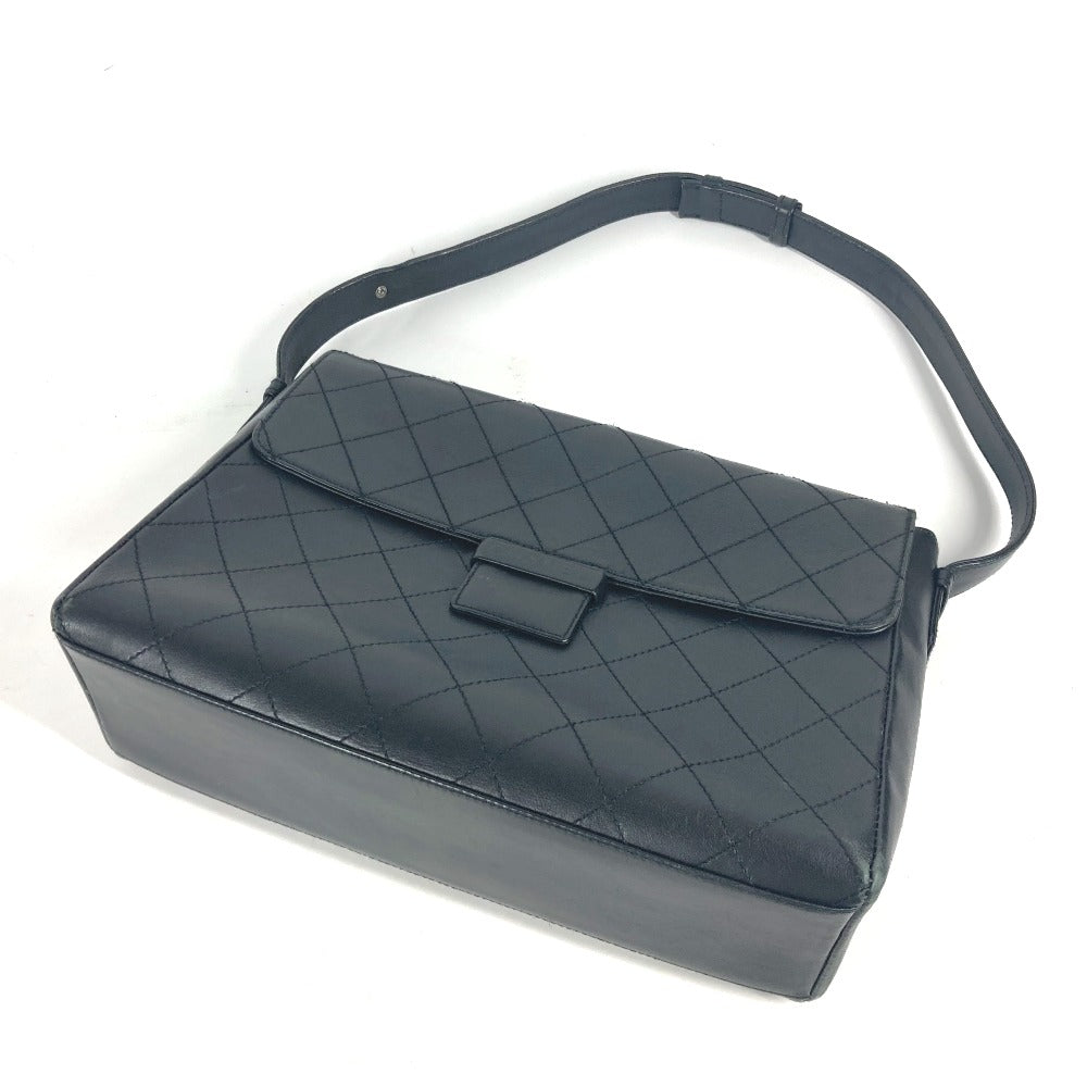 CHANEL Shoulder Bag Calf leather black Wild stitch logo matelass quilting Women Used Authentic