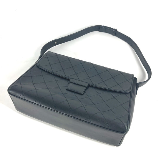 CHANEL Shoulder Bag Calf leather black Wild stitch logo matelass quilting Women Used Authentic
