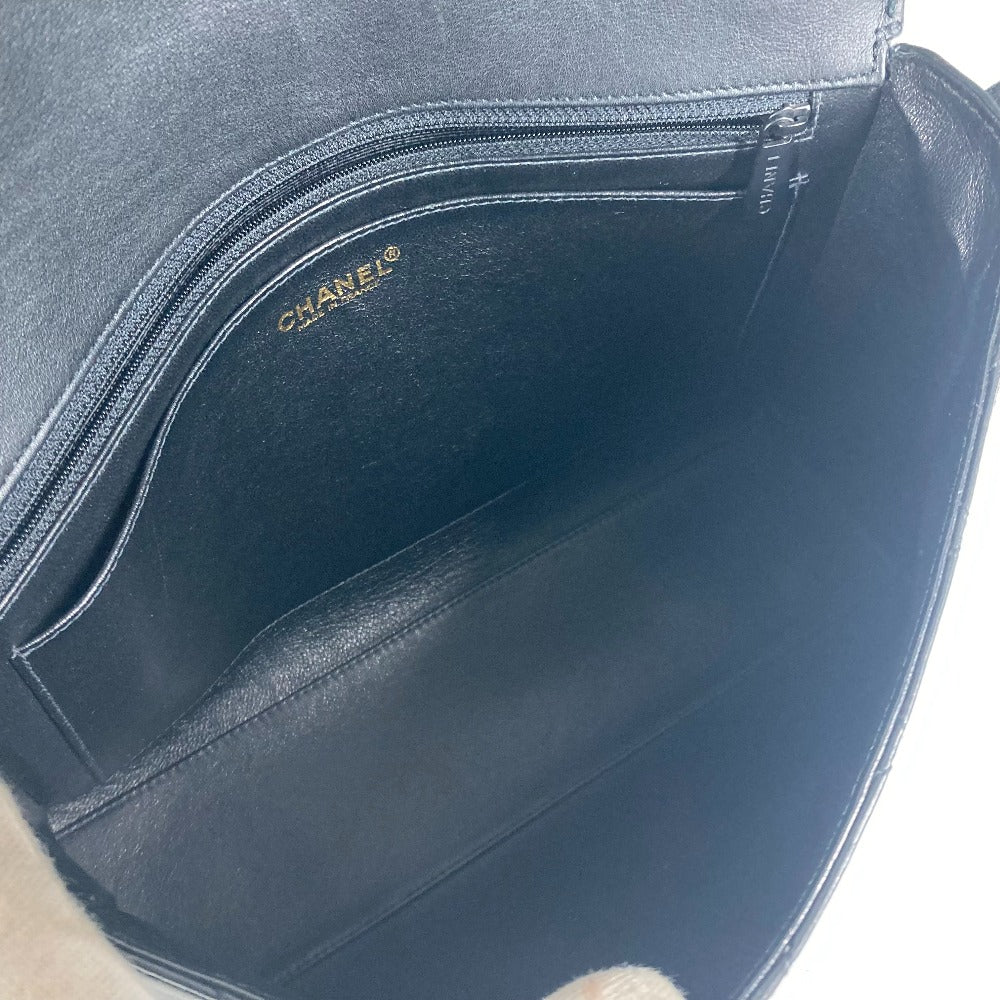 CHANEL Shoulder Bag Calf leather black Wild stitch logo matelass quilting Women Used Authentic