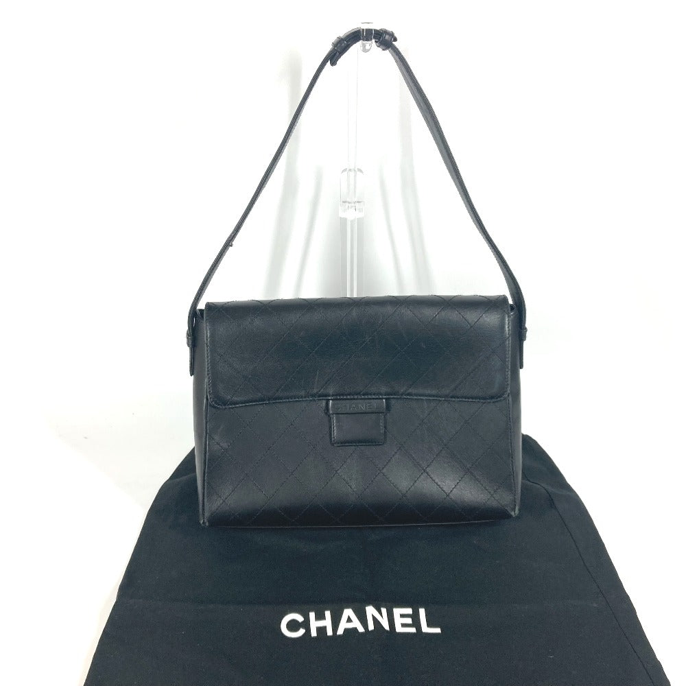 CHANEL Shoulder Bag Calf leather black Wild stitch logo matelass quilting Women Used Authentic