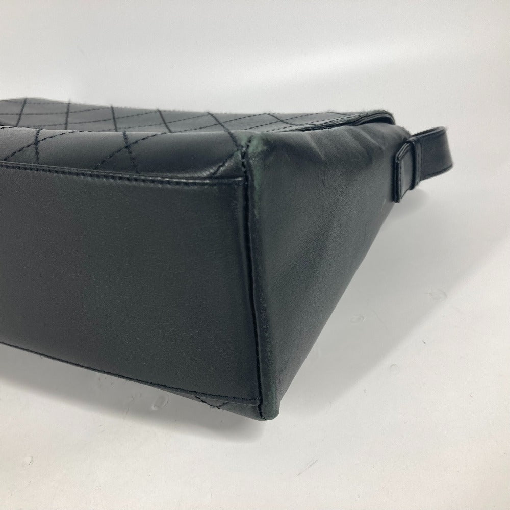 CHANEL Shoulder Bag Calf leather black Wild stitch logo matelass quilting Women Used Authentic