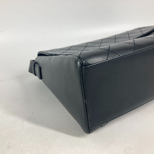CHANEL Shoulder Bag Calf leather black Wild stitch logo matelass quilting Women Used Authentic