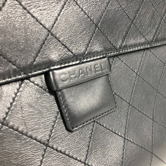 CHANEL Shoulder Bag Calf leather black Wild stitch logo matelass quilting Women Used Authentic