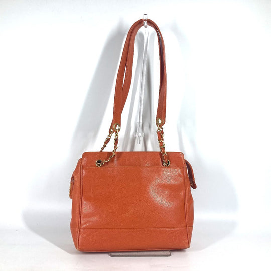 CHANEL Tote Bag Caviar skin Orange Chain bag Triple Coco CC COCO Mark Women Used Authentic