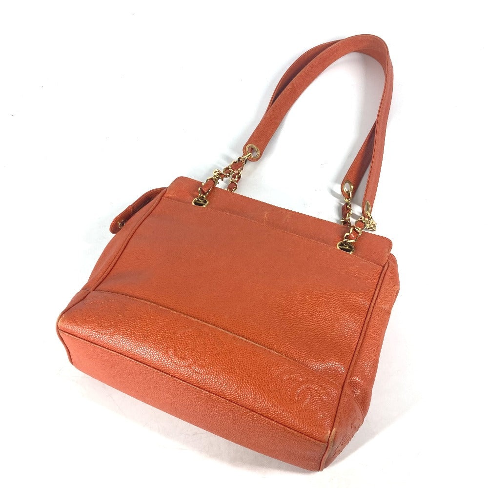 CHANEL Tote Bag Caviar skin Orange Chain bag Triple Coco CC COCO Mark Women Used Authentic