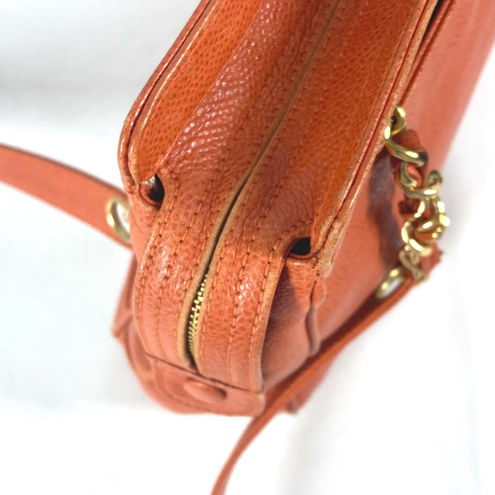 CHANEL Tote Bag Caviar skin Orange Chain bag Triple Coco CC COCO Mark Women Used Authentic