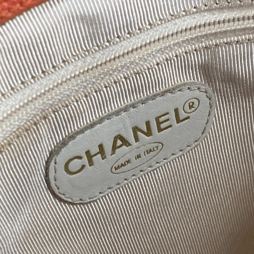 CHANEL Tote Bag Caviar skin Orange Chain bag Triple Coco CC COCO Mark Women Used Authentic