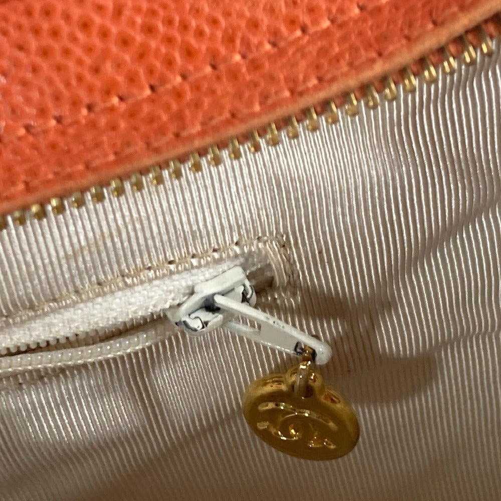 CHANEL Tote Bag Caviar skin Orange Chain bag Triple Coco CC COCO Mark Women Used Authentic