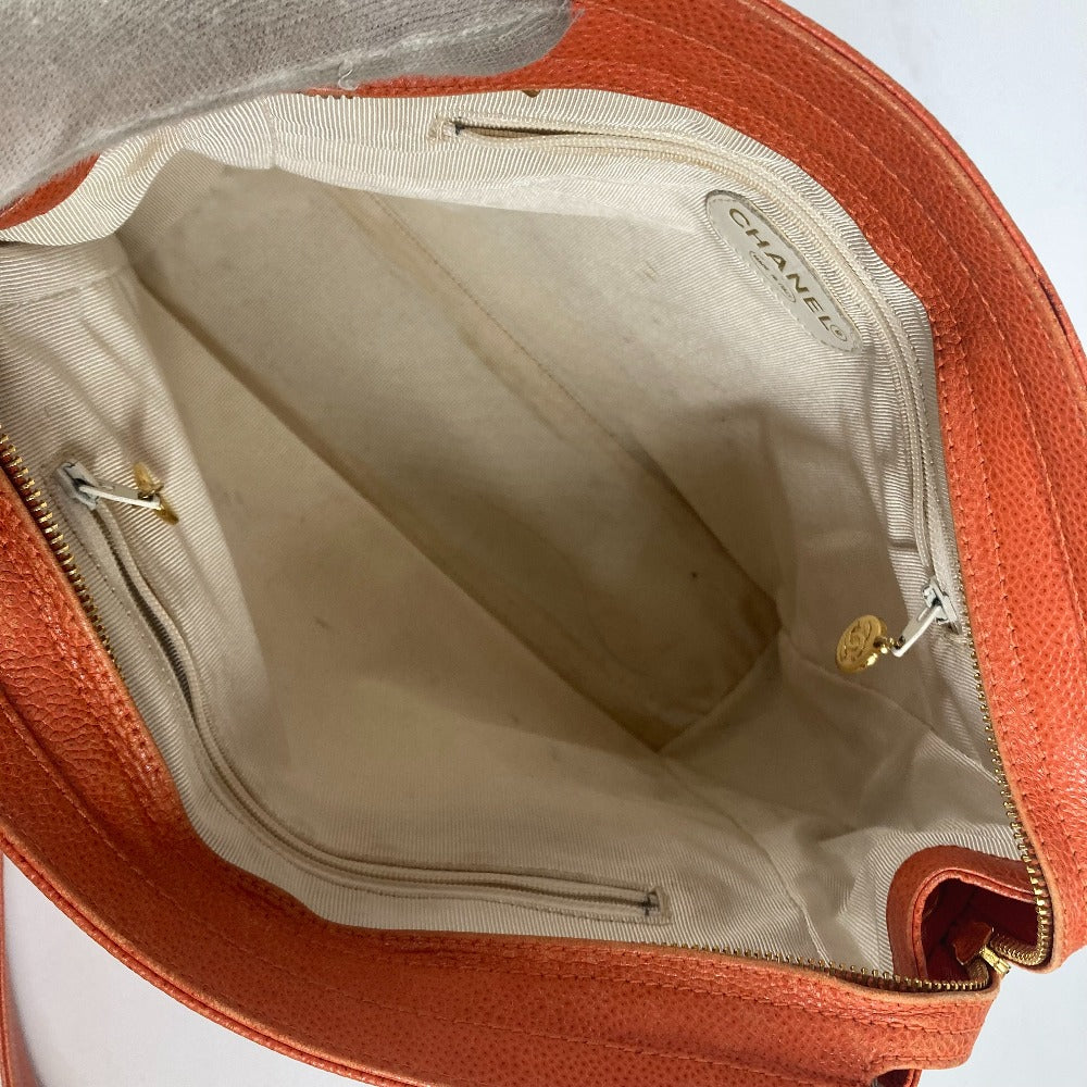 CHANEL Tote Bag Caviar skin Orange Chain bag Triple Coco CC COCO Mark Women Used Authentic