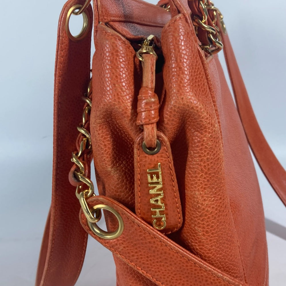 CHANEL Tote Bag Caviar skin Orange Chain bag Triple Coco CC COCO Mark Women Used Authentic