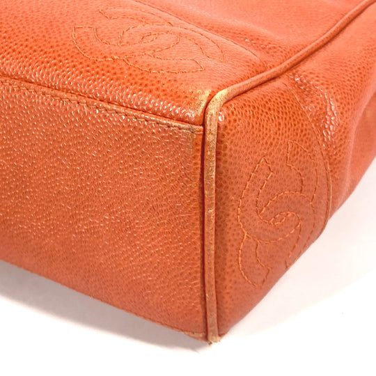 CHANEL Tote Bag Caviar skin Orange Chain bag Triple Coco CC COCO Mark Women Used Authentic