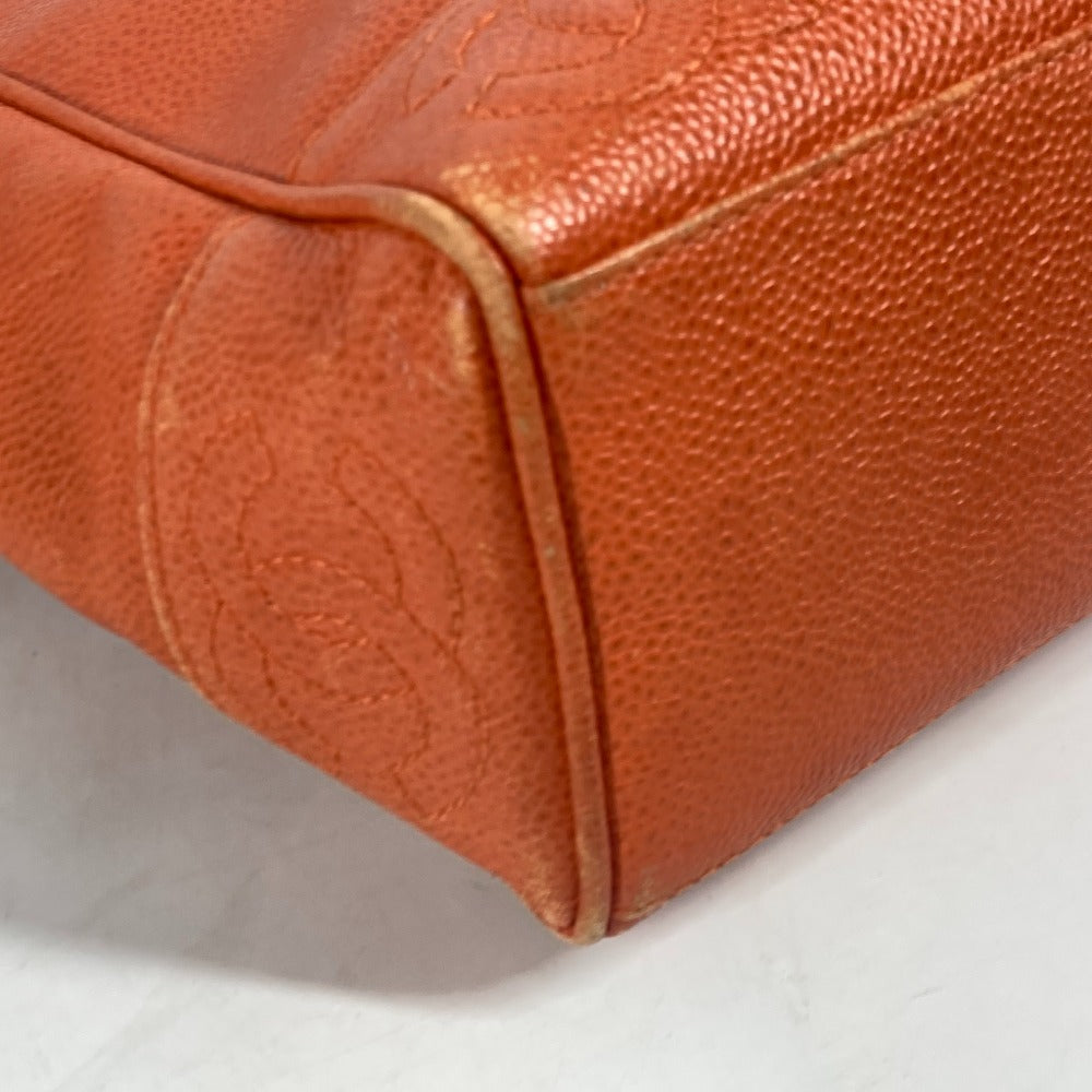 CHANEL Tote Bag Caviar skin Orange Chain bag Triple Coco CC COCO Mark Women Used Authentic