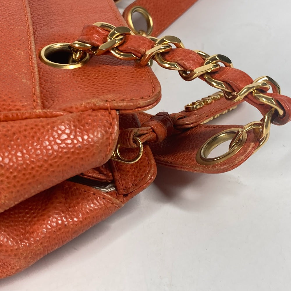 CHANEL Tote Bag Caviar skin Orange Chain bag Triple Coco CC COCO Mark Women Used Authentic