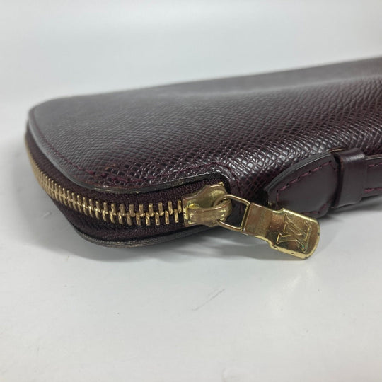 LOUIS VUITTON Long Wallet Purse M30656 Taiga Leather wine-red Taiga Organizer Atoll mens Used Authentic