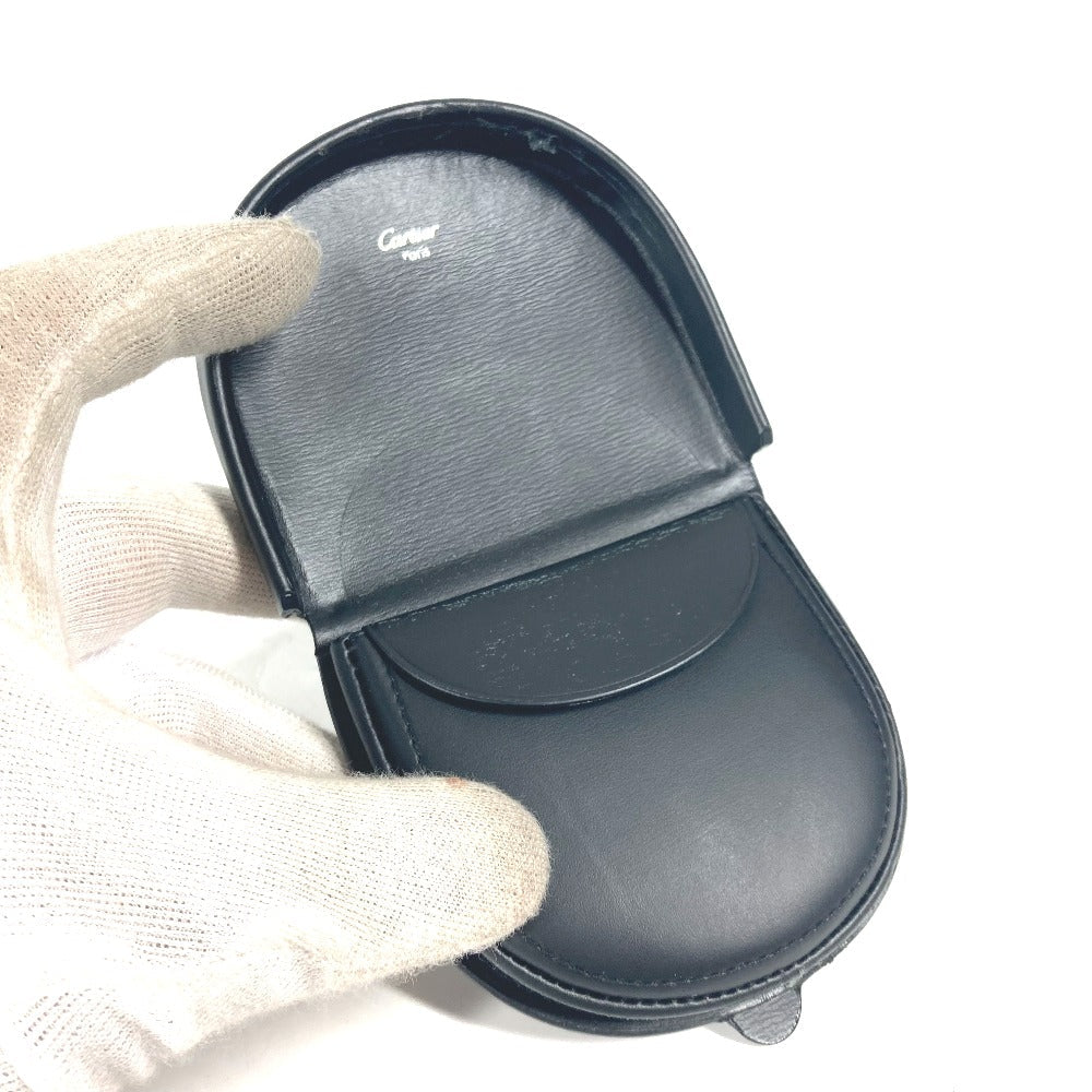 CARTIER Coin case leather black Must Line logo mens Used Authentic