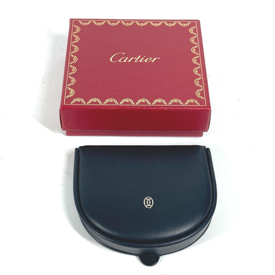 CARTIER Coin case leather black Must Line logo mens Used Authentic