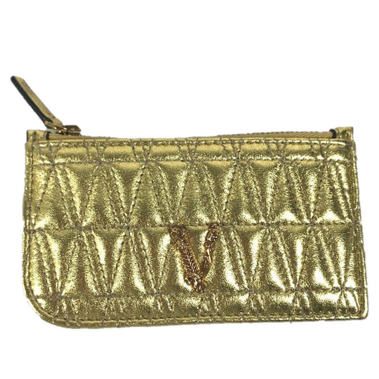 VERSACE Coin case leather gold With key ring Visetos V logo Women Used Authentic