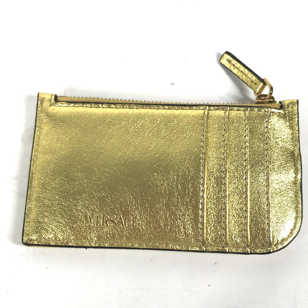 VERSACE Coin case leather gold With key ring Visetos V logo Women Used Authentic
