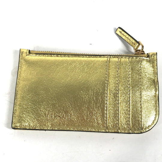 VERSACE Coin case leather gold With key ring Visetos V logo Women Used Authentic