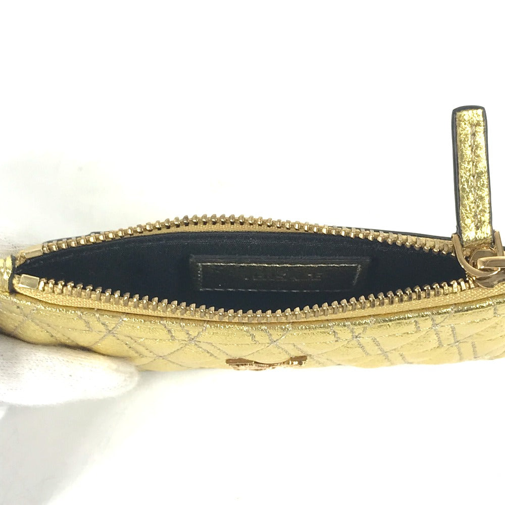 VERSACE Coin case leather gold With key ring Visetos V logo Women Used Authentic