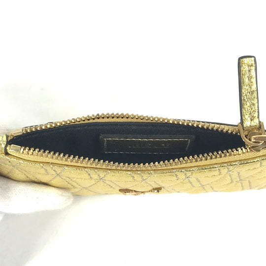 VERSACE Coin case leather gold With key ring Visetos V logo Women Used Authentic