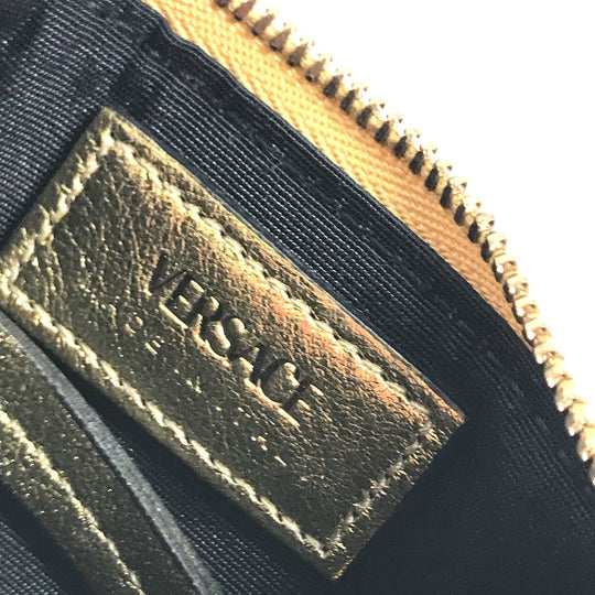 VERSACE Coin case leather gold With key ring Visetos V logo Women Used Authentic
