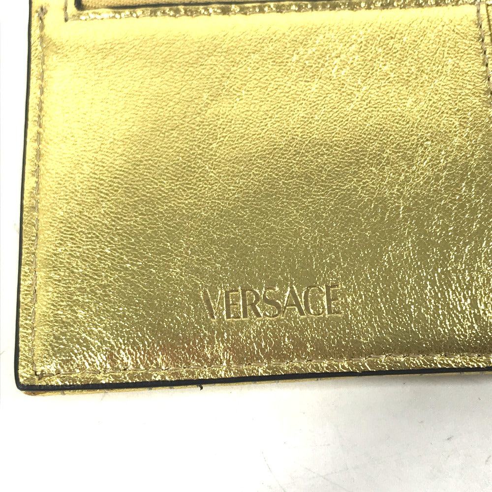 VERSACE Coin case leather gold With key ring Visetos V logo Women Used Authentic