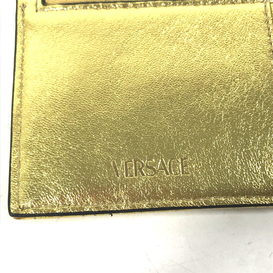 VERSACE Coin case leather gold With key ring Visetos V logo Women Used Authentic