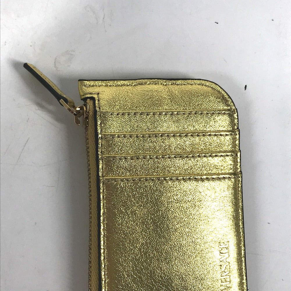 VERSACE Coin case leather gold With key ring Visetos V logo Women Used Authentic