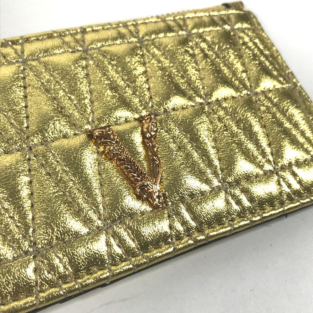 VERSACE Coin case leather gold With key ring Visetos V logo Women Used Authentic