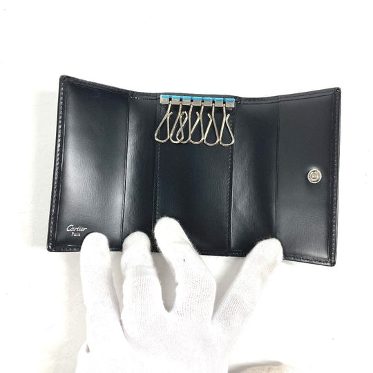 CARTIER Key case Key holder  leather black Pasha 6 rows Women Used Authentic