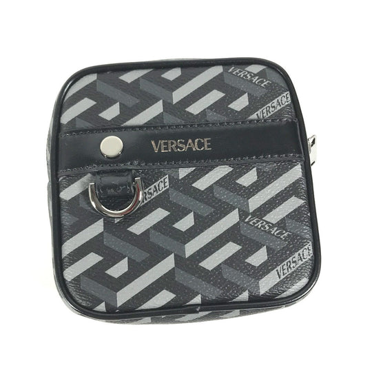 VERSACE Pouch leather gray Total logo Lagreca Square Women Used Authentic