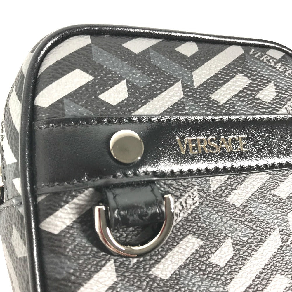VERSACE Pouch leather gray Total logo Lagreca Square Women Used Authentic