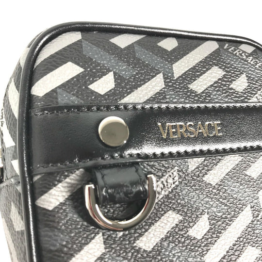 VERSACE Pouch leather gray Total logo Lagreca Square Women Used Authentic